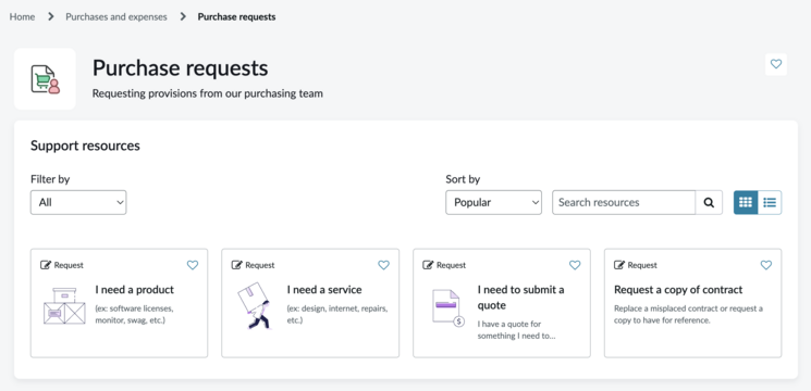 Purchase requests displayed.