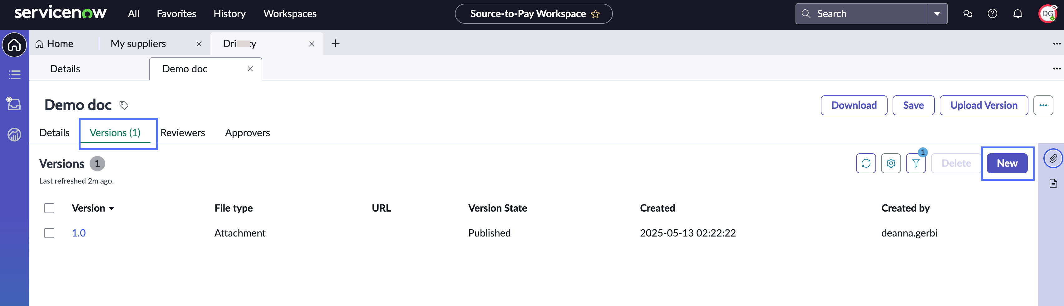 Upload new version of a document
