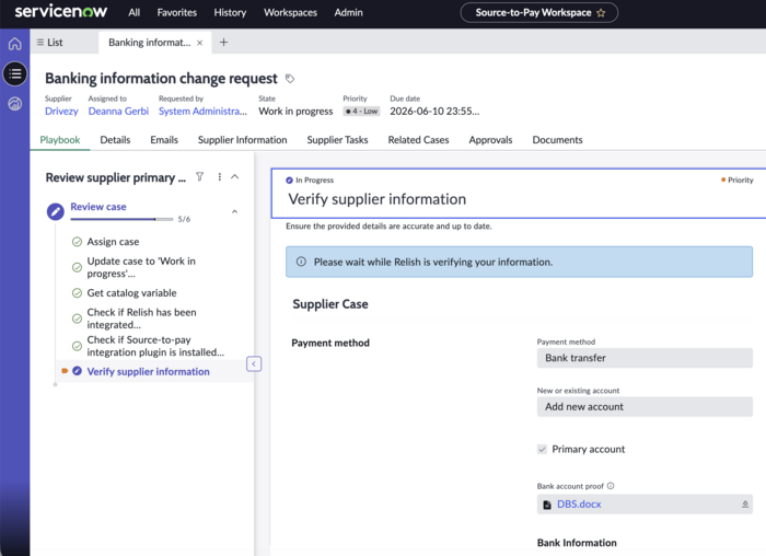 Verifying bank information using Relish
