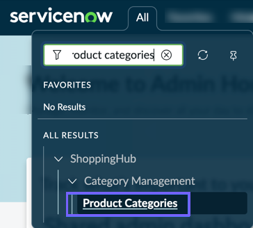 The image shows the navigation menu with "All > ShoppingHub > Category Management > Product Categories" path.