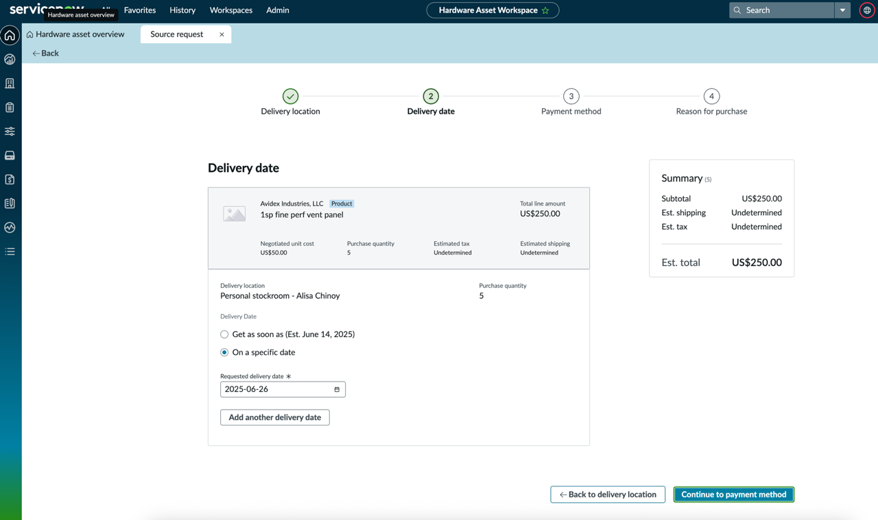 Delivery date page.