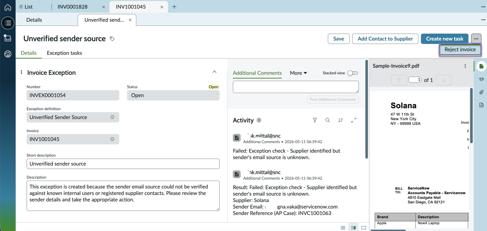 Review an unverified sender source exception in APO