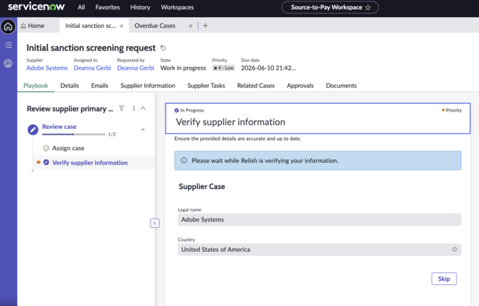 Sanction screening using Relish