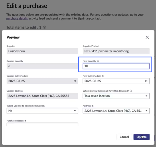 Increase purchase quantity by editing a purchase.