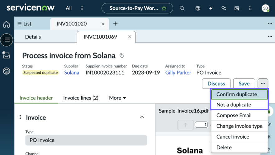 Working with duplicate invoices