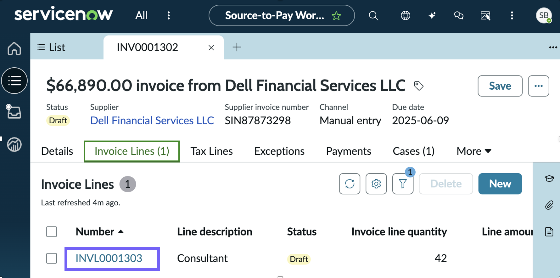 Select the invoice line