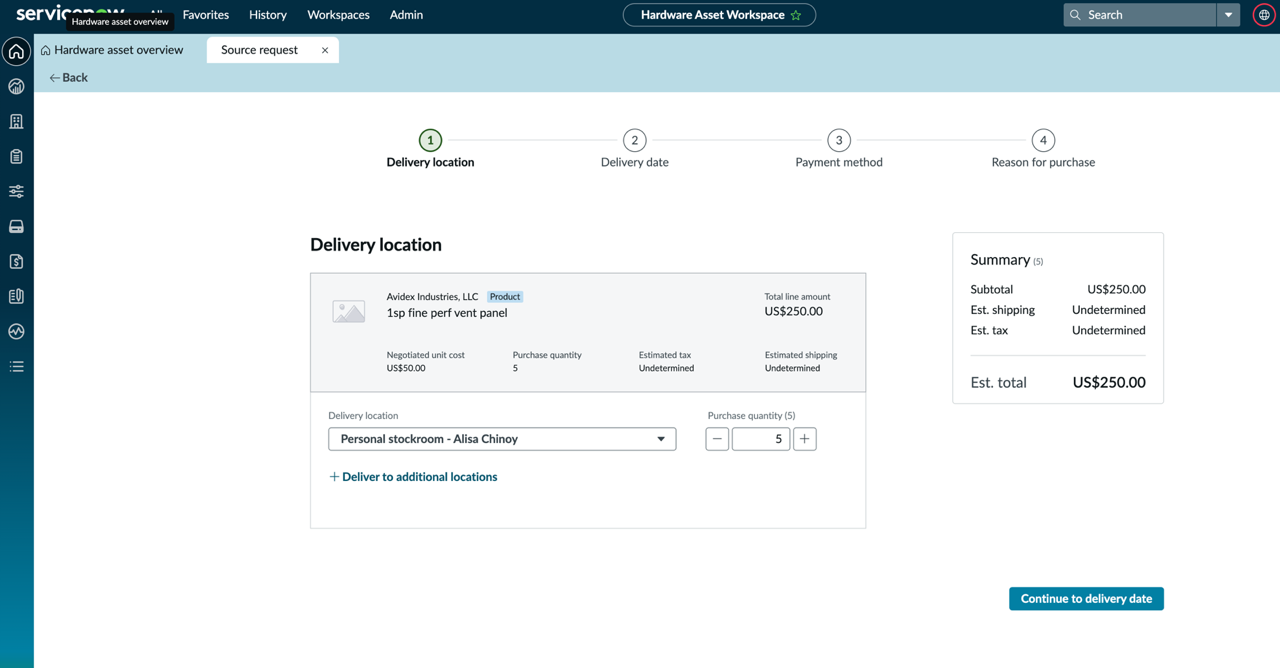 Delivery location page.
