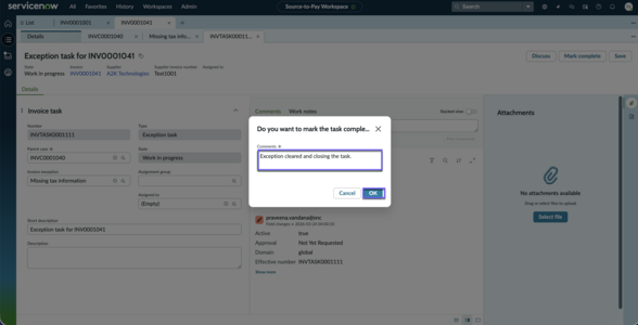 Mark exception task as complete