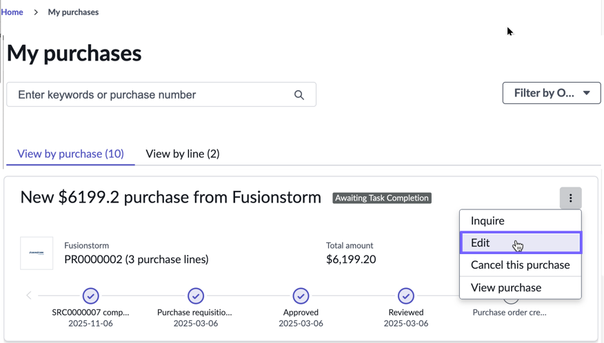 Editing a purchase order