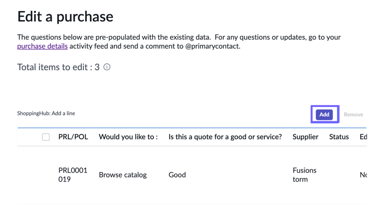 Adding a new line in a purchase order