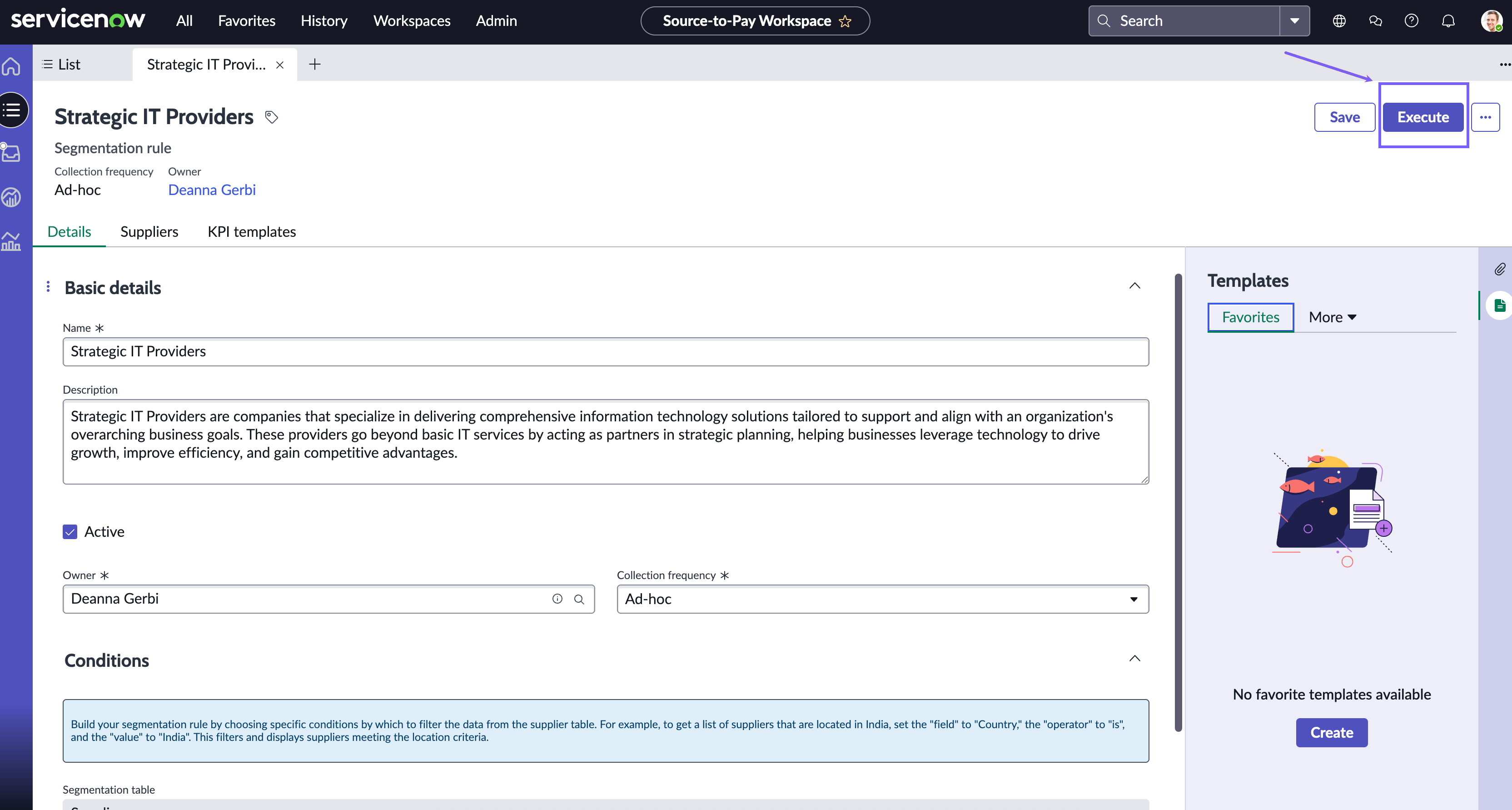 Selected Execute button for running a segmentation rule.