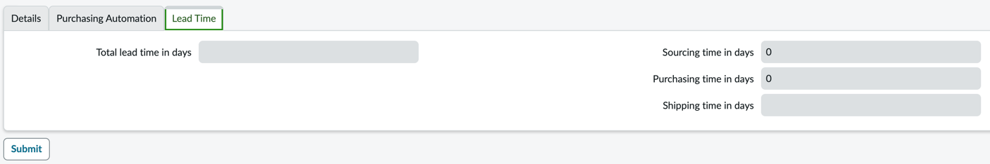 Lead Time tab in Supplier product form.