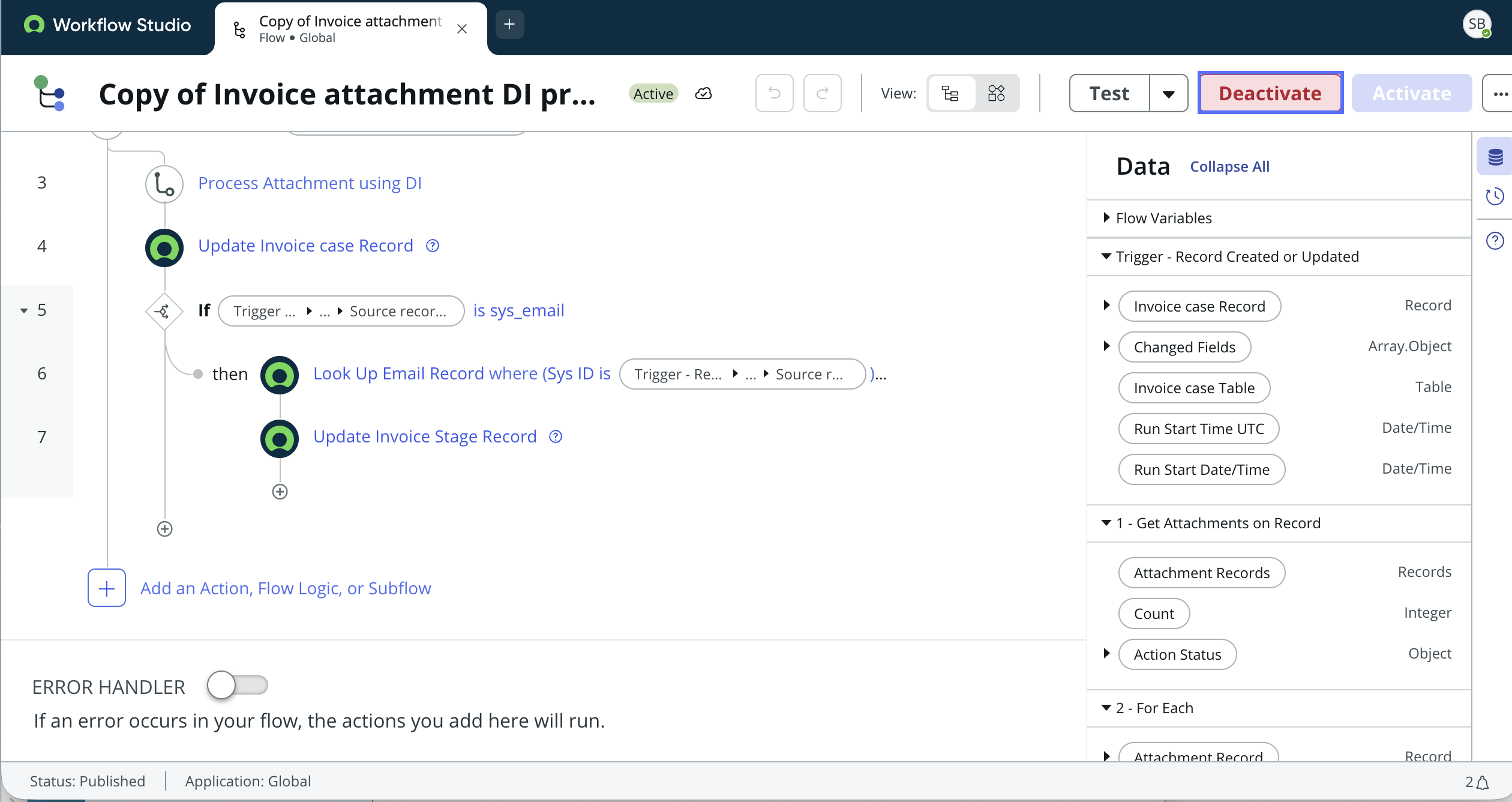Invoice attachment DI processing