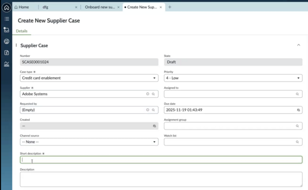 Credit card enablement case form