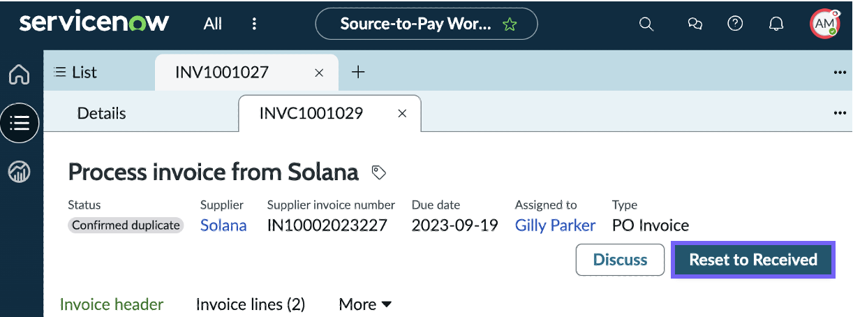 Reset invoice to received state