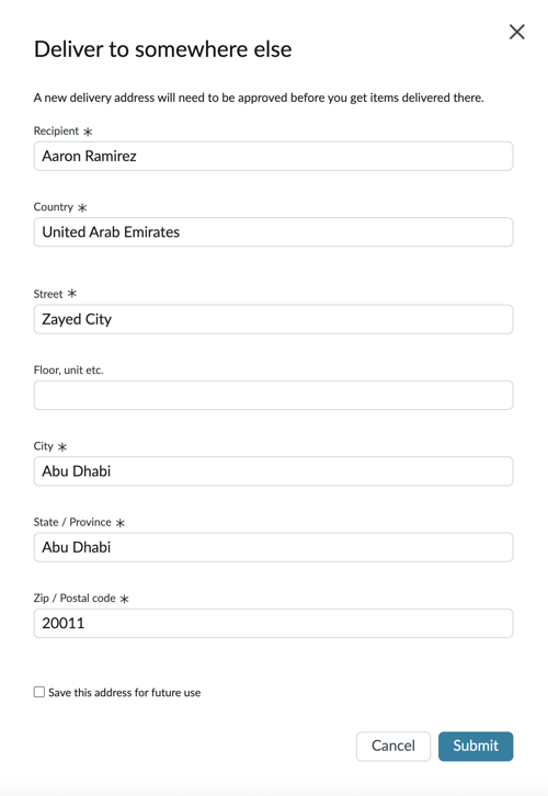 Select a delivery location.
