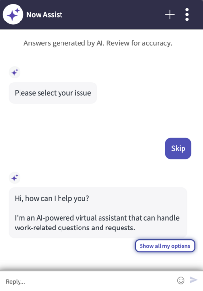 Show all my options in the starting screen.