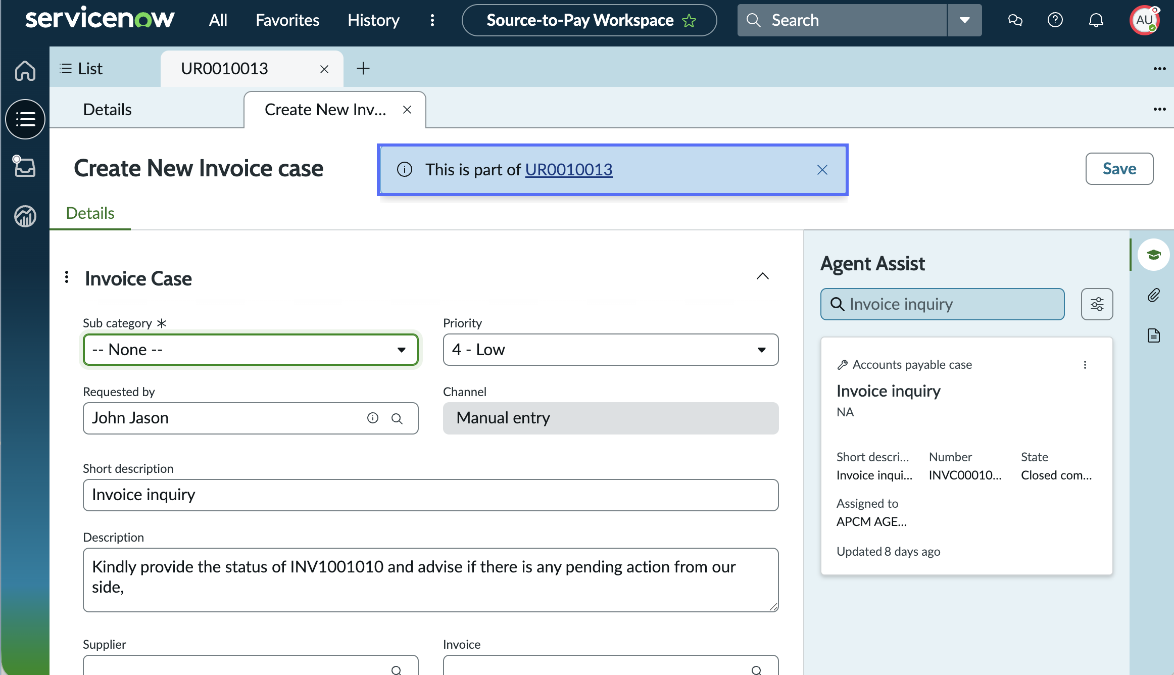 Create invoice case