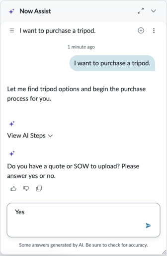 Now Assist chat checking for SOW.