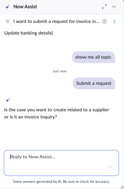 Topic block in NAVA shows Invoice inquiry