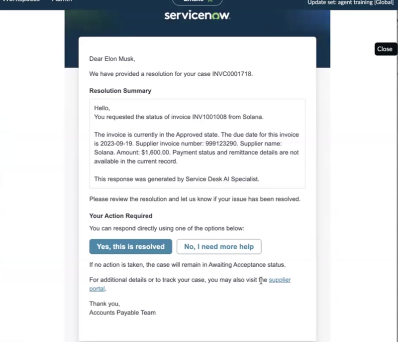 email notification sent to requester from APO