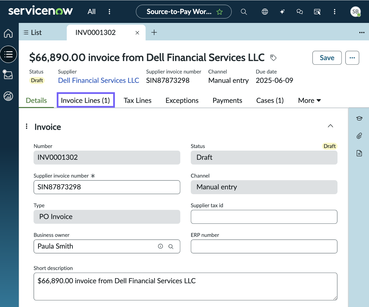 Create an invoice line manually