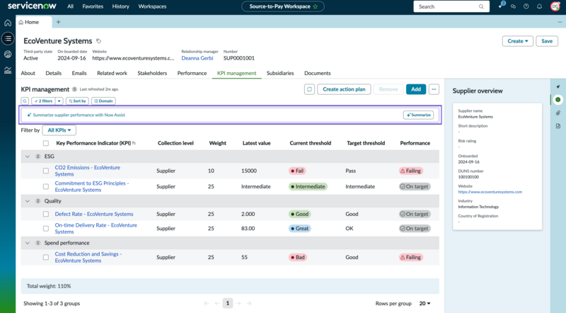 Select Summarize button to generate the performance summary