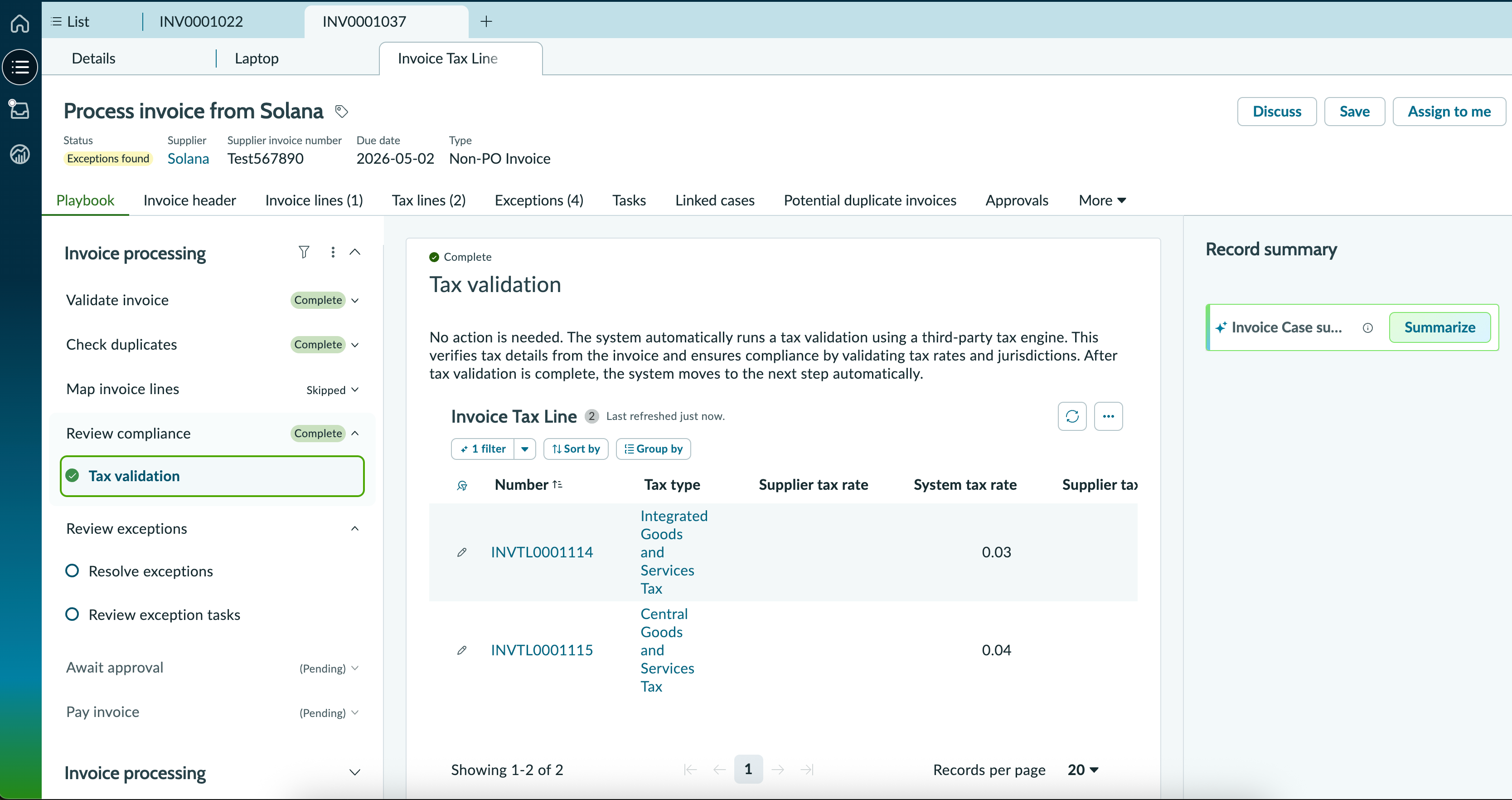 Tax validation