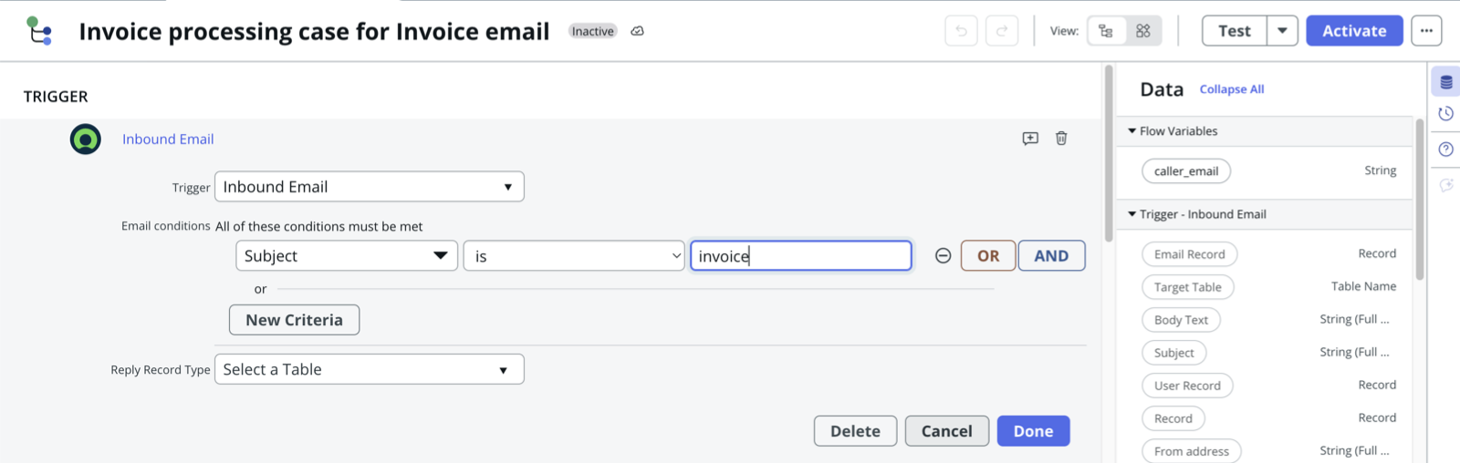 Invoice processing case for invoice email