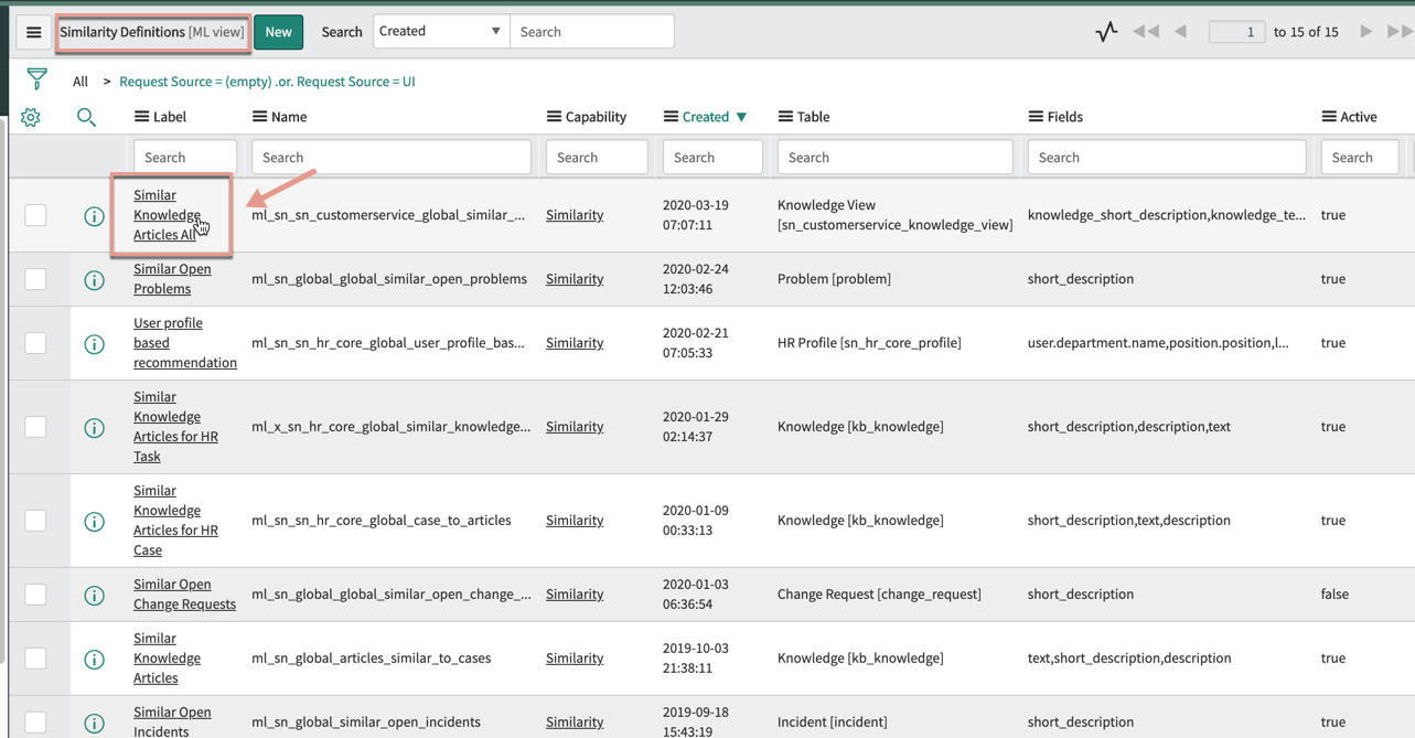 Définition de la solution de similarité ML que vous avez créée.