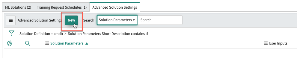 Cette image montre comment sélectionner l’option Paramètres de solution pour créer le paramètre.