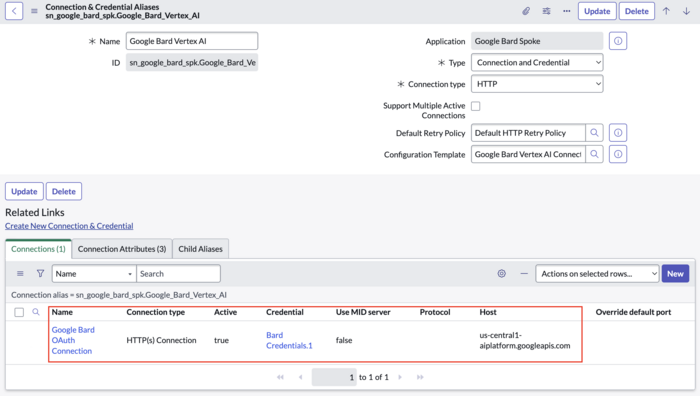 Connexion complète pour Google Bard Vertex AI.