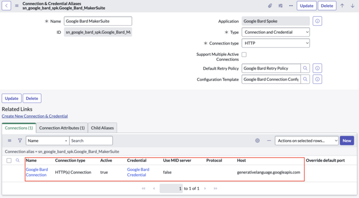 Connexion complète pour Google MakerSuite.