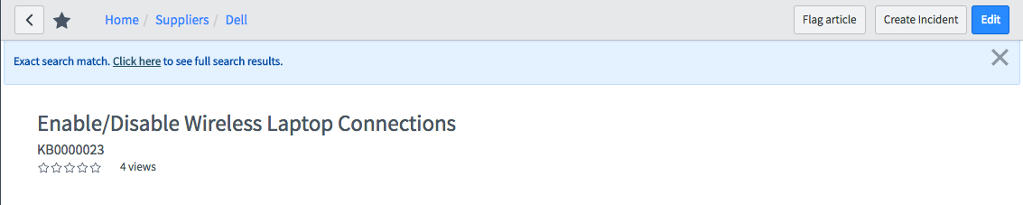 Exemples de résultats de recherche pour l’enregistrement d’article de la base de connaissances KB0000023.