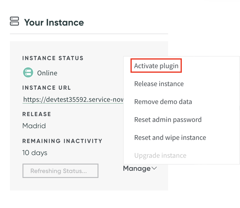 Sélection pour activer un module d’extension dans le widget Gestion de l’instance