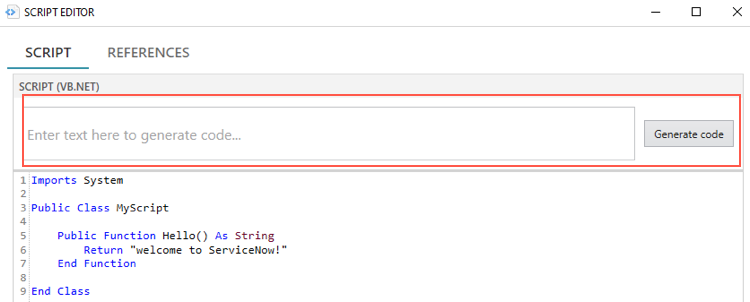 Generate code button and prompt in Script Editor