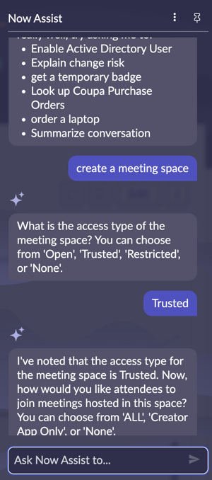 Use conversational action on Now Assist.