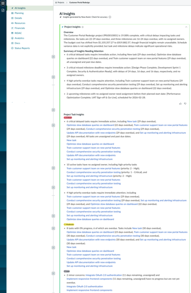 Página de informações de IA no Espaço de projetos.