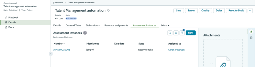 Use the Assessment Instances tab to add or edit assessment instances for a demand.
