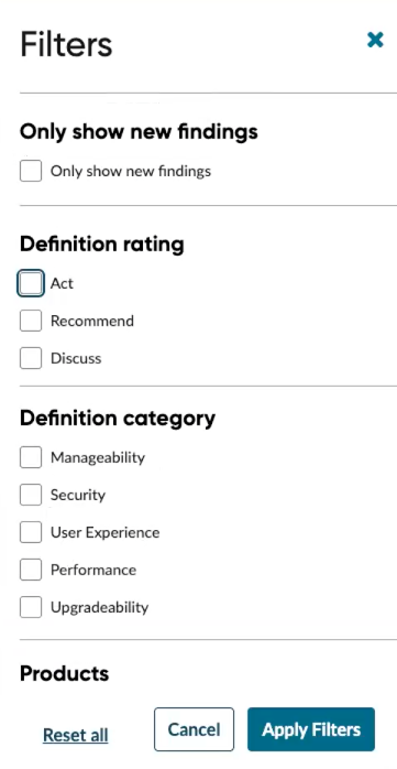 Shows the filter options.