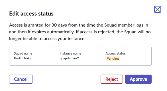 Dialog box with the Approve or Reject buttons.