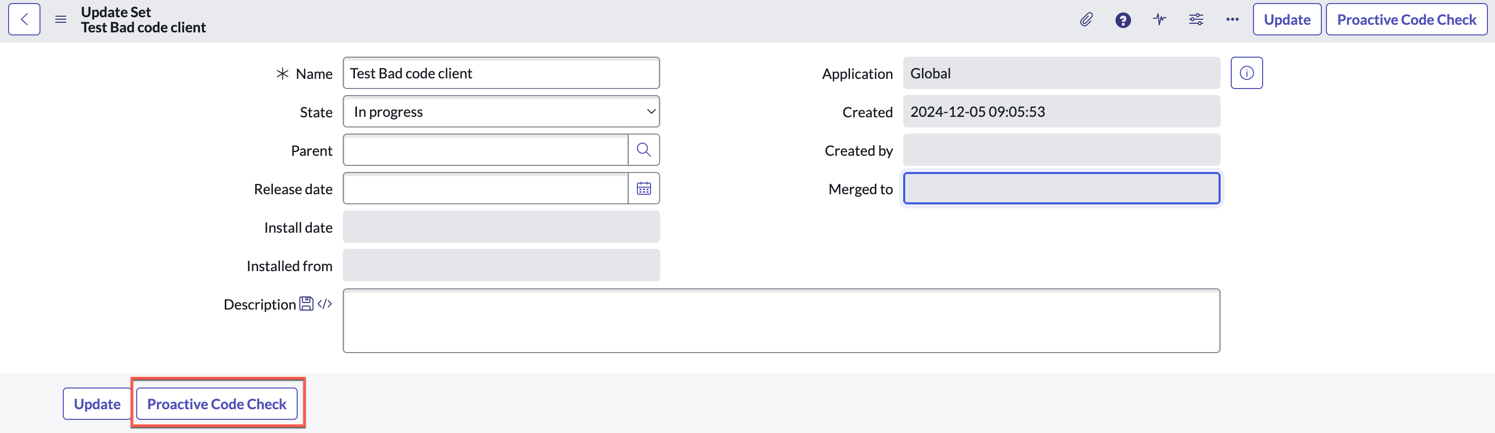The Proactive Code Check UI button.