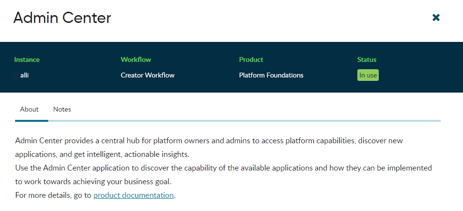 Shows the application description fly out from the Subscriptions list.