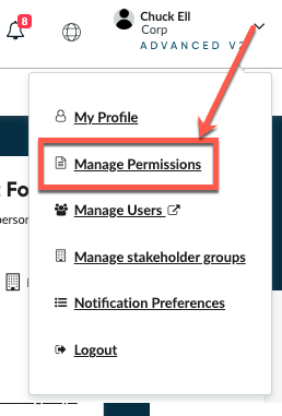 Manage Permissions navigation menu.