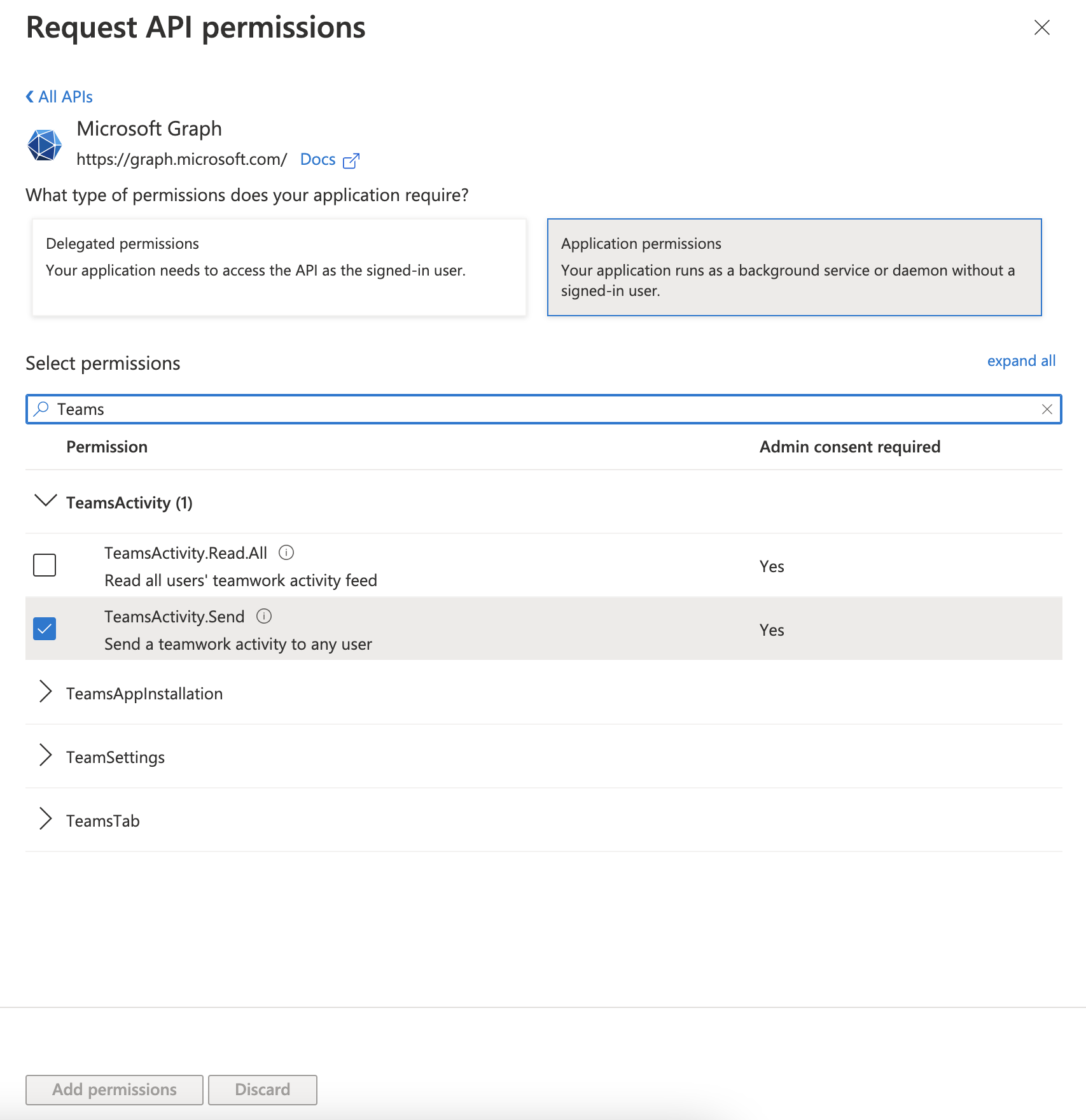 Authentifier l’autorisation TeamsActivity.Send