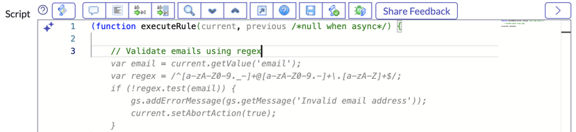 Sugestão de código para o prompt "Validar e-mails usando regex".