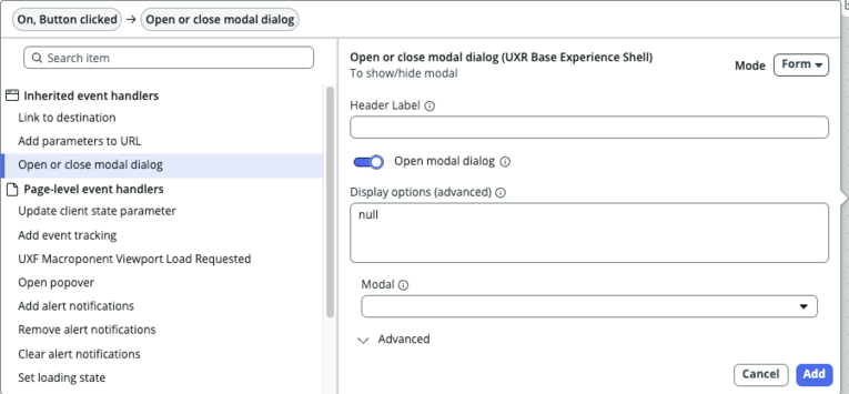Mostrar/ocultar configuração modal.