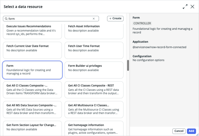 Selecione o controlador de formulário para adicioná-lo à página.