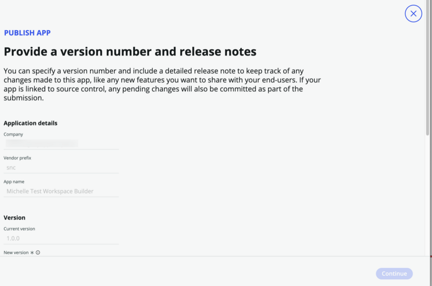 Forneça um número de versão e notas de versão para seu app.