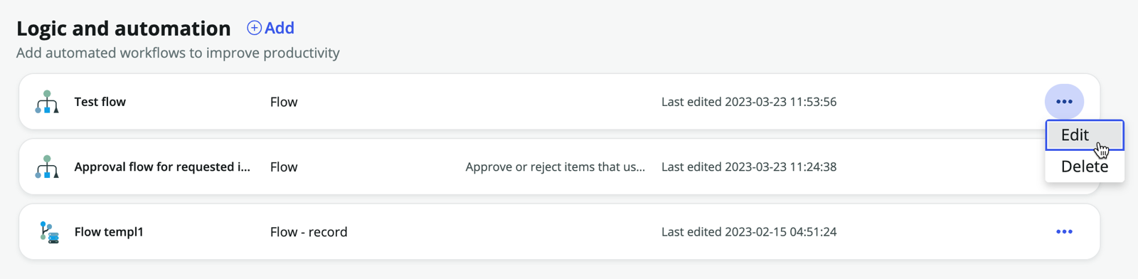 Selecione para editar um fluxo